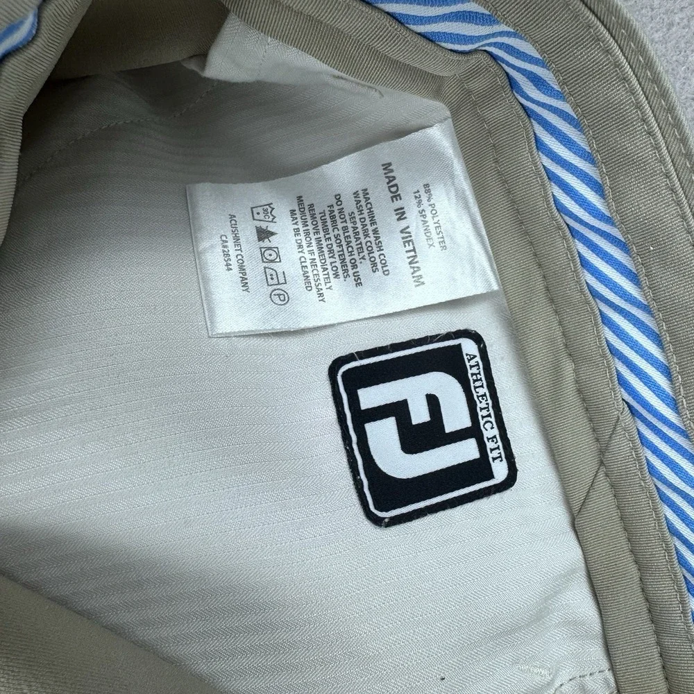 Footjoy Athletic Fit Chino Pant 35x30 Tan Golf 5-Pocket Logo Performance Stretch